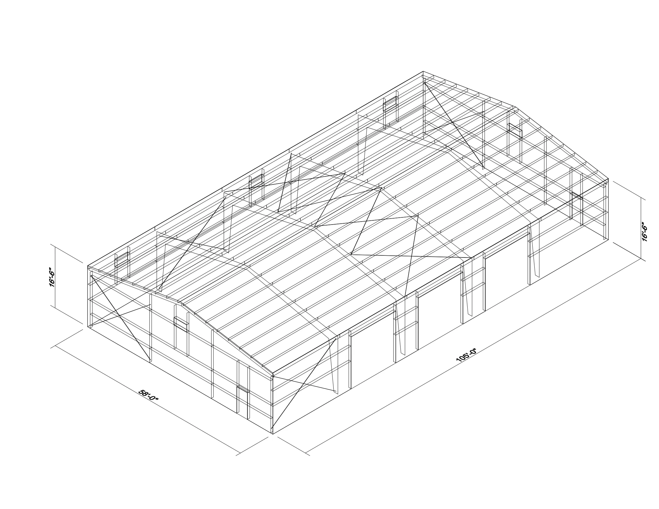 58' x 105' x 16.5' clear-span steel building package by Hybrid Steel Buildings