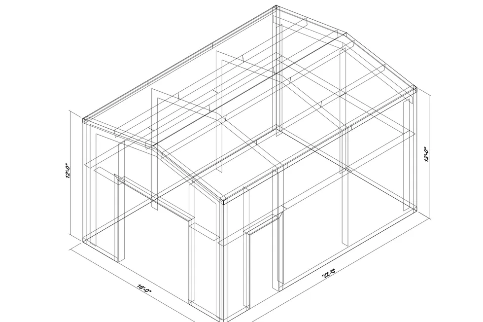 16' x 22' x 12' clear-span steel building package by Hybrid Steel Buildings - photo 1
