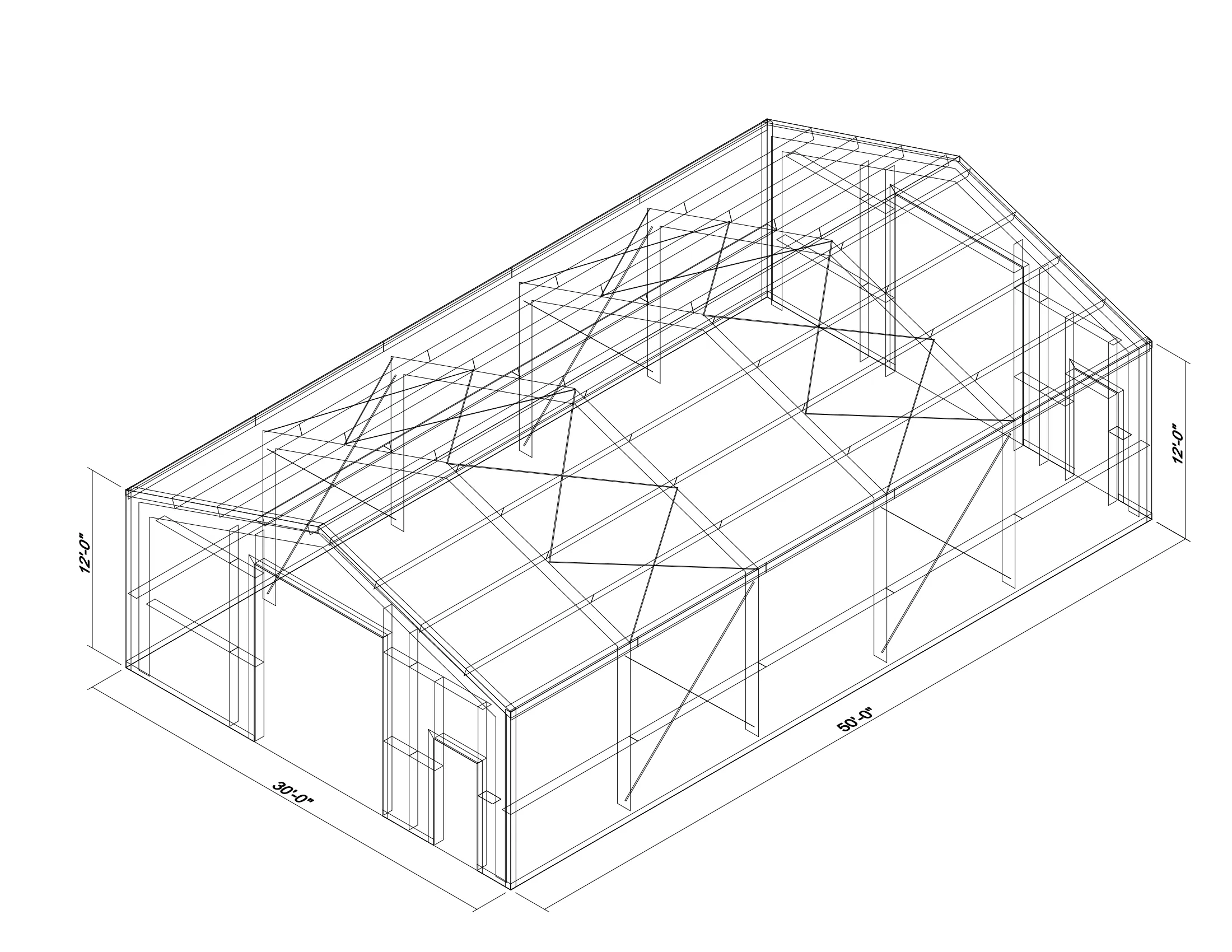 30' x 50' x 12' clear-span steel building package by Hybrid Steel Buildings