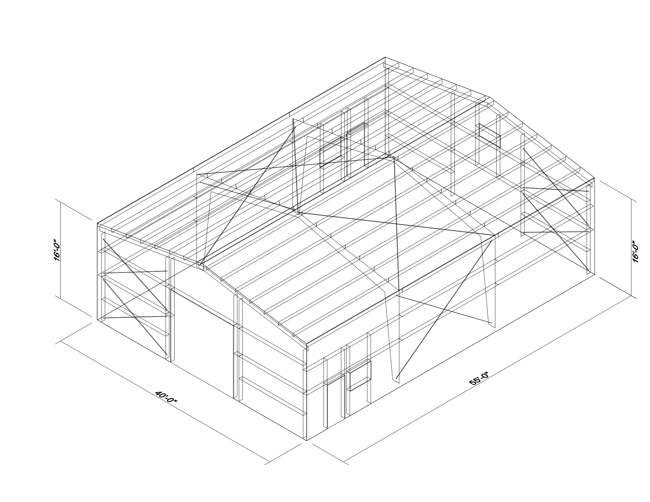 40' x 55' x 16' clear-span steel building package by Hybrid Steel Buildings