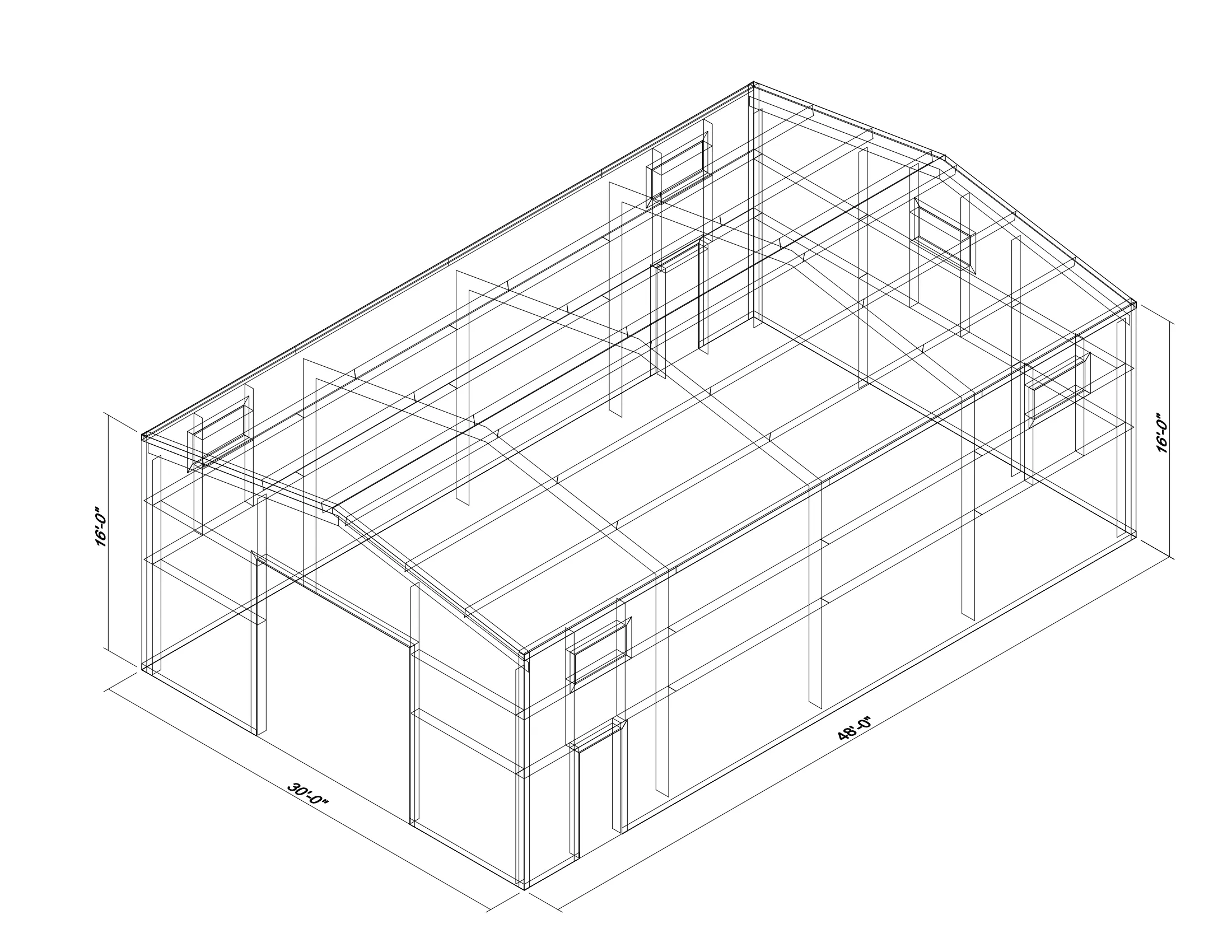 30' x 48' x 16' clear-span steel building package by Hybrid Steel Buildings